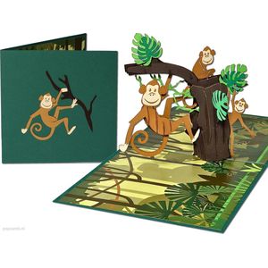 Popcards popupkaarten – Aap Aapjes in een boom Feest Party Dierentuin Jungle Verjaardagskaart Felicitatie Verjaardag pop-up kaart 3D wenskaart
