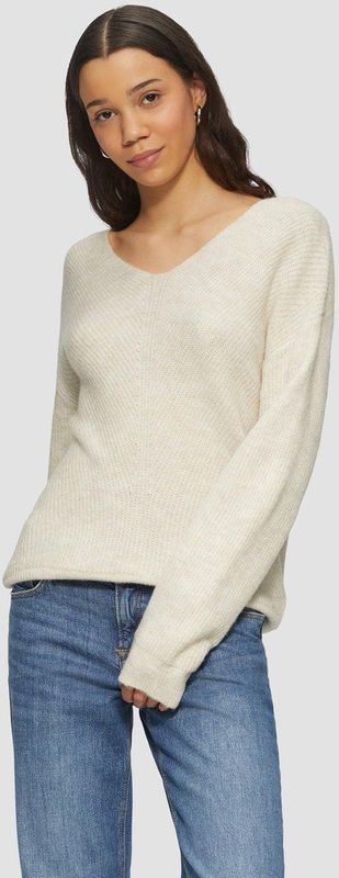 Q/S designed by - Gebreide Trui - Ecru - V-hals, Lange Mouwen, Regular Fit