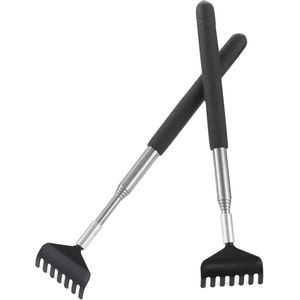 2 stuks - Ruggenkrabber - Ruggenkrabber uitschuifbaar met handje - 21 - 68 cm - RVS - zwarte - rugkrabbers uitschuifbaar - Stevige ruggenkrabbers - rugmassage - Anti stress – Anti jeuk - Massage
