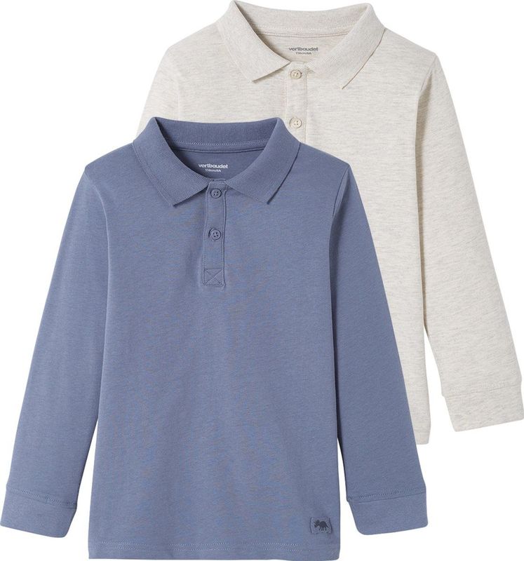 Vertbaudet - Set van 2 Jongenspolo's - Effen en Tweekleurig - Lange Mouwen