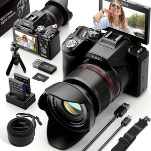 Digitale Camera – Fototoestel – Compact Camera – Vlogcamera – Fotocamera – 64MP 5K Video – 16x Optische Zoom met Wifi & App Bedienbaar – 180° Kantelbaar 3-inch Scherm – Autofocus – Inclusief Tas, 2 Batterijen en 32GB Kaart