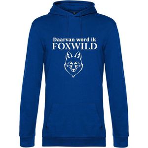 Hoodie met opdruk “Daarvan word ik Foxwild” - Blauwe hoodie met witte opdruk – Goede pasvorm, fijn draag comfort