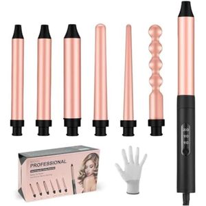Professionele 6-in-1 Keramische Krultang Set met Verwisselbare Opzetstukken, 3 Instelbare Temperatuurstanden, Automatische Uitschakeling, Snel Verwarmend voor Alle Haartypes