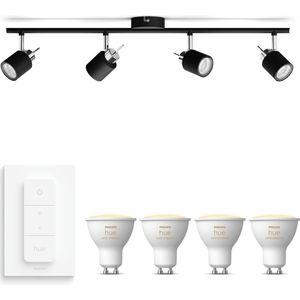 Philips Hue Meranti Opbouwspot (Zwart) - Warm tot Koelwit Licht - Incl. Hue Dimmer Switch - Plafondspot met 4 Lichtpunten - GU10 - Hue White Ambiance