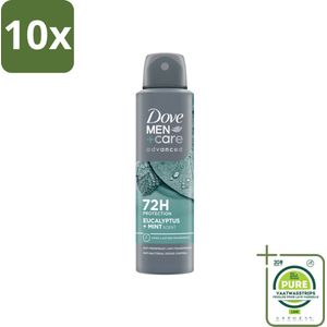 10 x Dove Men+Care Deodorant Spray - Eucalyptus & Mint - 150 ml - Grootverpakking - Deodorant Spray - Anti-transpirant - Eucalyptus - Munt - 72 Uur Bescherming