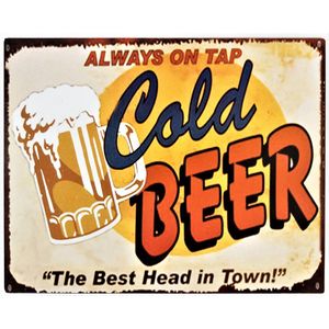 2D vintage metalen bord ""Cold Beer"" 20x25cm