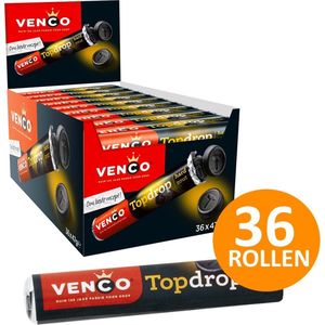 Venco Topdrop hard zout drop snoep salmiak - showdoos met 36 rollen à 47 g snoepgoed