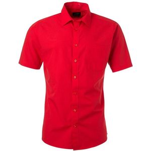 James and Nicholson Herenshort Poplin Shirt met korte mouwen (Tomatenrood)