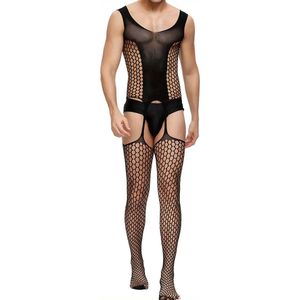 LekkerStout® Heren Bodystocking | Zwart | Open Kruis | Sexy Jumpsuit | Herenondergoed | Catsuit | S/L