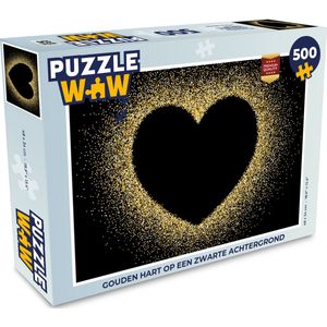 Puzzel Gouden hart op een zwarte achtergrond - Legpuzzel - Puzzel 500 stukjes