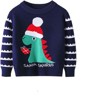 Babsue Uniseks gebreide jongerentrui met lange mouwen, dinosaurus-sweatshirt, kinderkersttruien