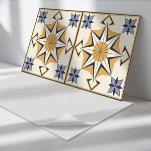 Wallfluent Vinyl Wandpaneel - Kompaspatroon met sterren Zelfklevende Wandbekleding - 120 cm x 60 cm - Geel Vinyl Wandpaneel - 1 stuk - Rechthoekig Wandbekleding Vinyl - Patroon Wandpaneel - Wandpaneel PVC - Wandpaneel Keuken en Badkamer