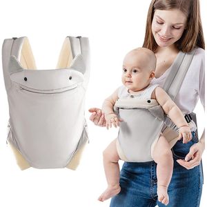 Draagzak met zak, 4-in-1 gemakkelijk te dragen ergonomische verstelbare ademende draagbanden, perfect voor pasgeborenen tot baby's tot 15 kg peuters - grijs