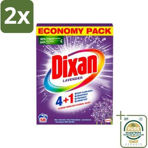 Dixan - Waspoeder en Vlekverwijderaar - Witte en Gekleurde Was - Lavendel - 58 Wasbeurten - Voordeelverpakking - 2 stuks - Vlekkenverwijderaar - Witte was
