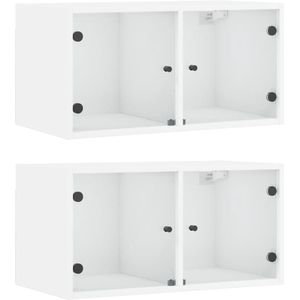 vidaXL - Wandkasten - met - glazen - deuren - 2 - st - 68,5x37x35 - cm - wit