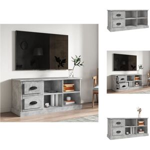 vidaXL TV-meubel Betongrijs - 102 x 35.5 x 47.5 cm - met Lades - Open Vakken - Kast
