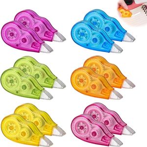 12 stuks 4 m x 5 mm correctierollers - Mini-correctietape rolmuis met beschermkap voor kinderen thuis kantoor schoolspullen (oranje + groen + blauw + paars + roze + geel)
