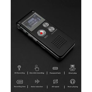 32 GB digitale spraakrecorder - Oplaadbare USB - 30 uur continu gebruik - Opname - Digitale audio - MP3-speler - Vergaderingen - Interviews - Lezingen - Klasse - Zwart Afluisterapparatuur