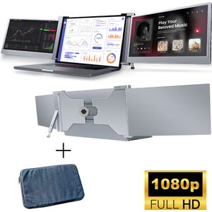 HoriVue Portable Monitor Max 15.6 Inch - Full HD 60Hz - Extra Scherm Laptop - Draagbare Monitor - Laptop Scherm Uitbreider - Geschikt voor Apple en Windows - Inclusief Beschermhoes en Kabels - Tri Screen - Grijs