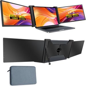 Quality4Less™ - Portable monitor 15.6"" / 18,1"" - Ultra HD - Laptop scherm uitbreider - Plug & Play - Tri screen - Inclusief Beschermhoes - Zwart