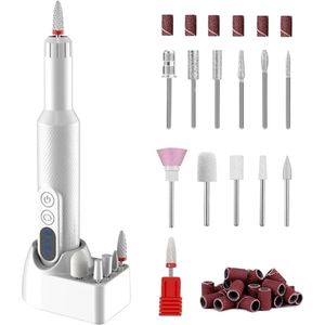 longziming -Draadloze Elektrische Nagelvijl Wit – 18.000 RPM Manicure Set met 12 Boorkoppen – 130×23×23 mm