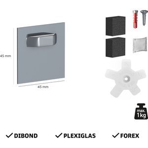 Ophangplaat voor foto op Aluminium / plexiglas / dibond - 45x45 mm 1kg - foto ophangsysteem zelfklevend - ophangsysteem foto op plexiglas / dibond / forex - set 4x Dibond Hanger 45x45mm 1kg