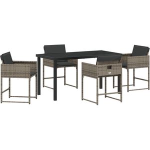 vidaXL - 5-delige - Tuin - Eetset - met - Kussens - Grijs - Poly - Rattan