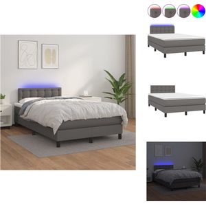 vidaXL Boxspring Bed - grijs - kunstleer - 203 x 120 x 78/88 cm - verstelbaar hoofdbord - LED-verlichting - pocketvering matras - huidvriendelijk topmatras - Bed