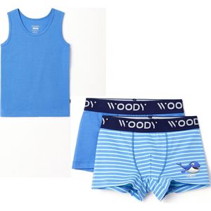 Woody ondergoed set jongens - walvis - blauw - 1 hemdje en 2 boxers - maat 128