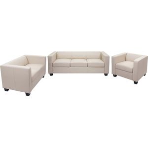 Cosmo Casa - 3-2-1 Sofagarnituur - Bankset - Loungesofa Lille - Leer - Crème