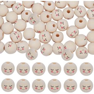 100 stuks houten kralen met glimlachend gezicht - 18 mm - cirkel houten kralen - losse ronde spacer bal kralen - 5 mm gat - glimlachend gezicht pop hoofd kralen - doe-het-zelf ambachtelijke .