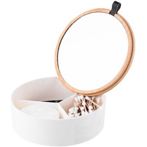 Altom Design juwelendoos / sieradendoos met spiegel 3-vaks bamboe 14 x 14 x 5 cm wit bruin - bamboo - orginazer - badkamer accessoires