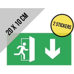 Pictogram/ sticker | 20 x 10 cm | Nooduitgang - Pijl naar beneden | Vluchtroute | Noodgeval | Brandweg | Noodsituatie | Nooddeur | Brandweer | Wettelijk verplicht | Universeel | Rechthoek | 2 stuks