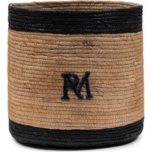 Riviera Maison Opbergmand Naturel - RM Striped Monogram Rieten Mand - Bananenblad - (ØxH) 30x30.5