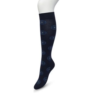 Bonnie Doon Dames Bloemen Kniekousen Donker Blauw maat 36/42 - Knie Kousen - Gebloemd Patroon - Bloemen Print - Uitstekend draagcomfort - Mini Mandala Knee High - Kniesokken - Zakt niet af - OEKO-TEX - Donkerblauw - Navy - BP221702.102