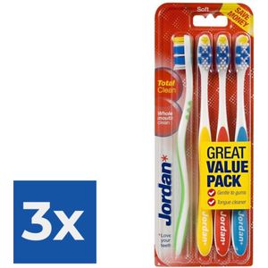 Jordan - Total Clean Tandenborstels Soft - 4 stuks - Voordeelverpakking 3 stuks