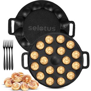 Selotus® - poffertjes pan - poffertjesmaker - inductie - inclusief 8 gratis vorkjes - 19 poffertjes