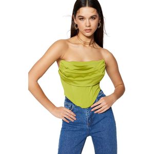 Trendyol Zwart Crop-Gevoerd Korset Gedetailleerde Gebreide Bustier Tprss23Bs00006