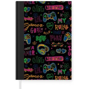 Notitieboek - Schrijfboek - Pubers - Gaming - Koptelefoon - Patronen - Notitieboekje klein - A5 formaat - Schrijfblok