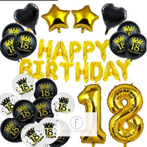 18 jaar goud zwart verjaardag thema - decoratie feestpakket black gold - versiering