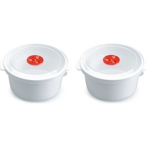 2x stuks magnetron voedsel opwarmen potjes/bakjes 2 liter met speciale deksel - 22 x 20 x 10 cm
