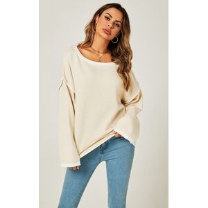 Wit gestreepte oversized trui in beige