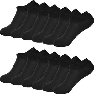 12 Pack - Sneaker Sokken Heren Dames - 12 paar - Katoen - Zwart - Maat 35-40 - Korte Sokken - Sneakersokken Unisex SK-500-Black
