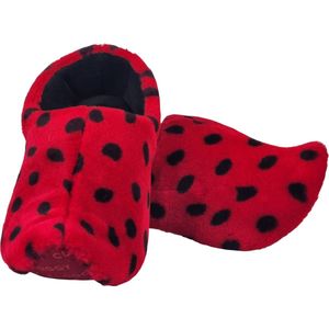 ELcee-Haly – Klomp sloffen – Pantoffelklomp met Lieveheersbeestjes motief – Warme sloffen – Rood/Zwart – Maat 28/29/30