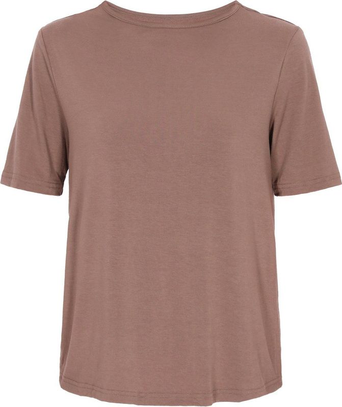 usha - BLUE LABEL - Shirt - Bruin - Ronde Hals - Kwartmouw