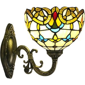 Tumex - Tiffany Wandlamp - Glazen Wandlamp – Glas in Lood - Sfeerlamp - 25cm Hoogte - Voor LED/Gloeilamp - Klassiek Ontwerp