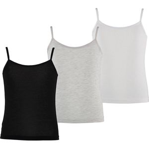 Apollo Meisjes Bamboe Singlet Hemden 3-Pack Zwart Grijs Wit Spaghettibandjes Onderhemd - Maat 122/128