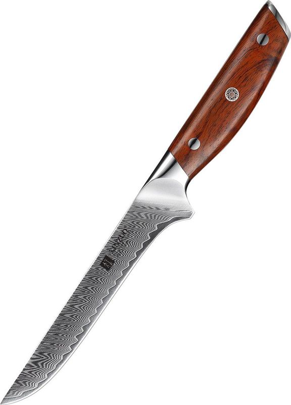 Xinzuo B27 Yi - Uitbeenmes - 29 cm - Damascus Staal - Rozenhouten Handvat