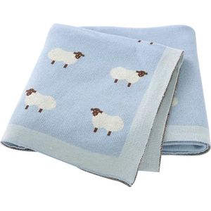 IL BAMBINI blauwe babydeken met schaapjes - 100% katoen extra zacht 100x80cm - Pluisvrije deken - babydekentjes voor wieg of ledikant - kraamcadeau