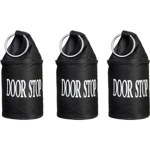 3x Canvas Deurstoppers Zwart met Ring 28 cm - Deurstoppers